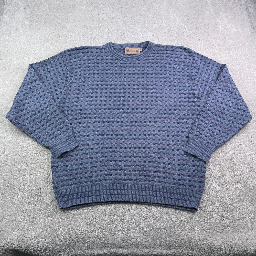 Vintage Shenandoah Sweater Mens XL Blue Basketweave Knit Cotton Blend USA Made